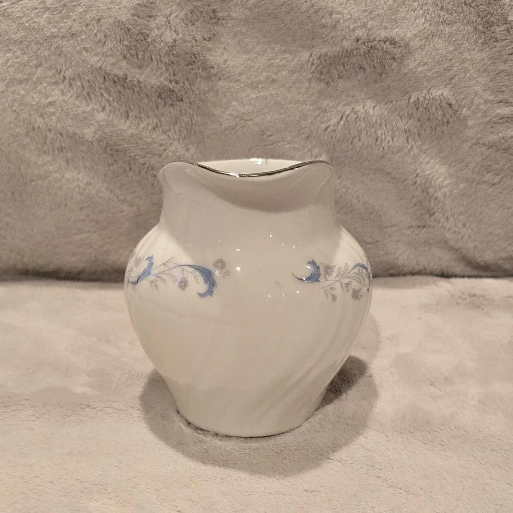 Vtg Camelot China Gracious 1990 Creamer Pitcher Blue Floral Silver Trim Japan